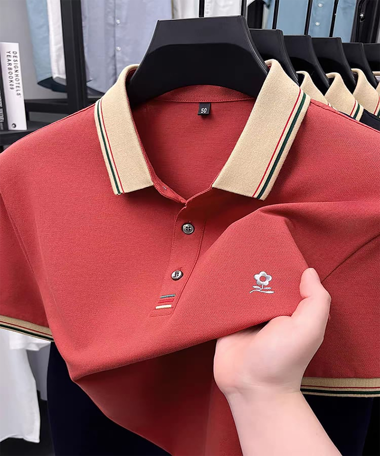 100% Knitting Dying PK Cotton Polo Shirt [ IRose Misty ]