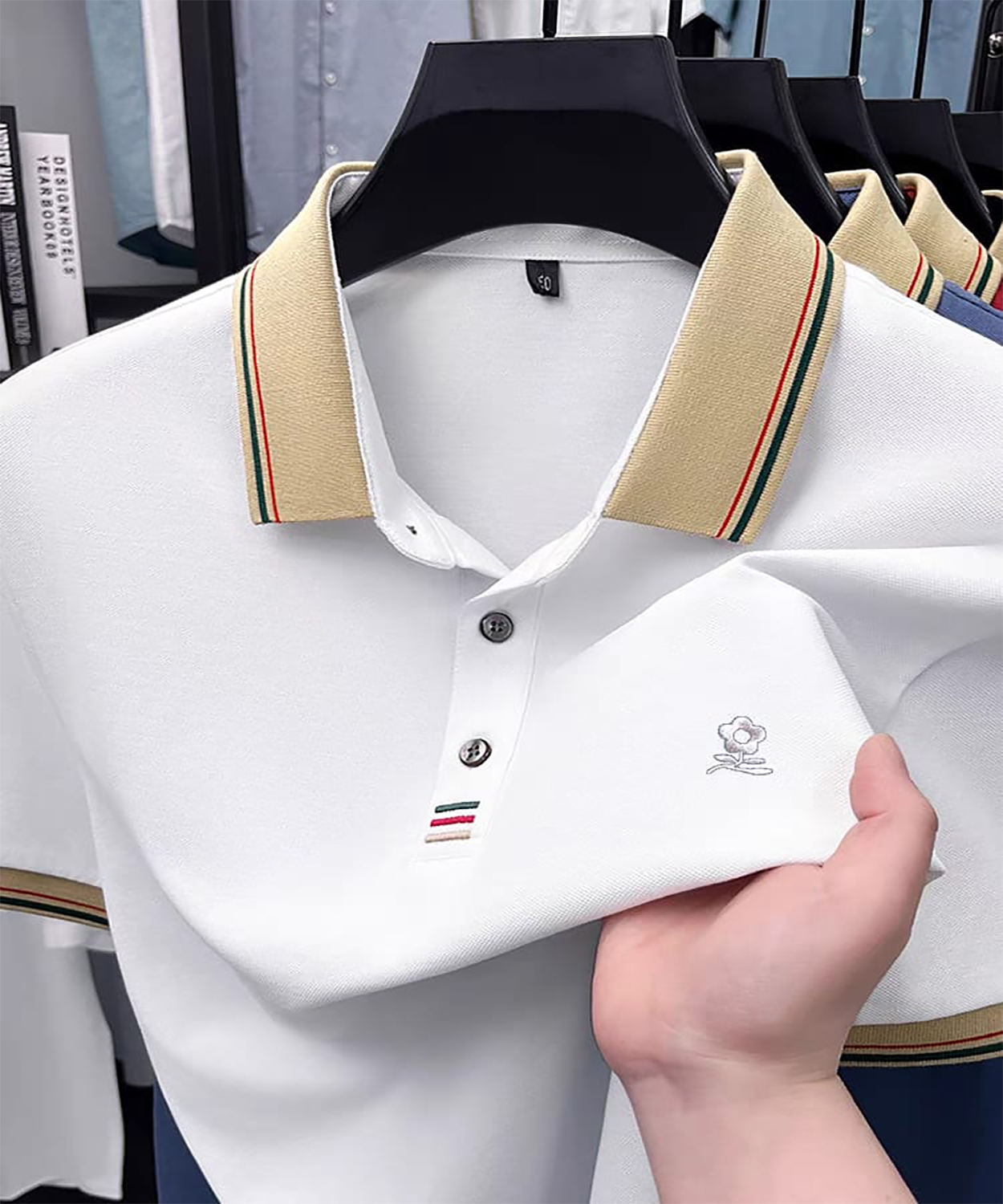 100% Knitting Dying PK Cotton Polo Shirt [ Rose White ]